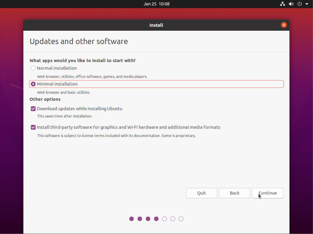 Ubuntu Desktop Installation - Updates and software