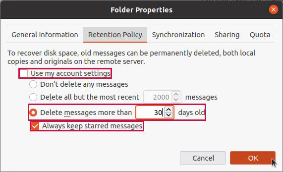 Filter email and spam with Thunderbird - Retention Policy Settings