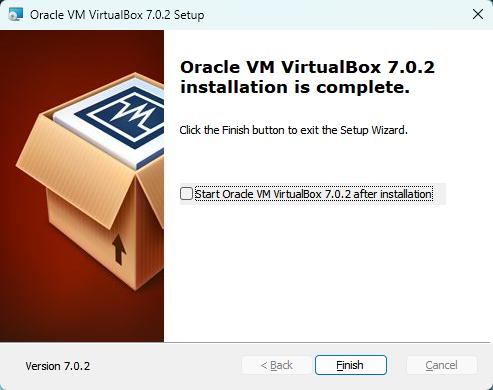 VirtualBox Installation & Configuration - Finish Installation
