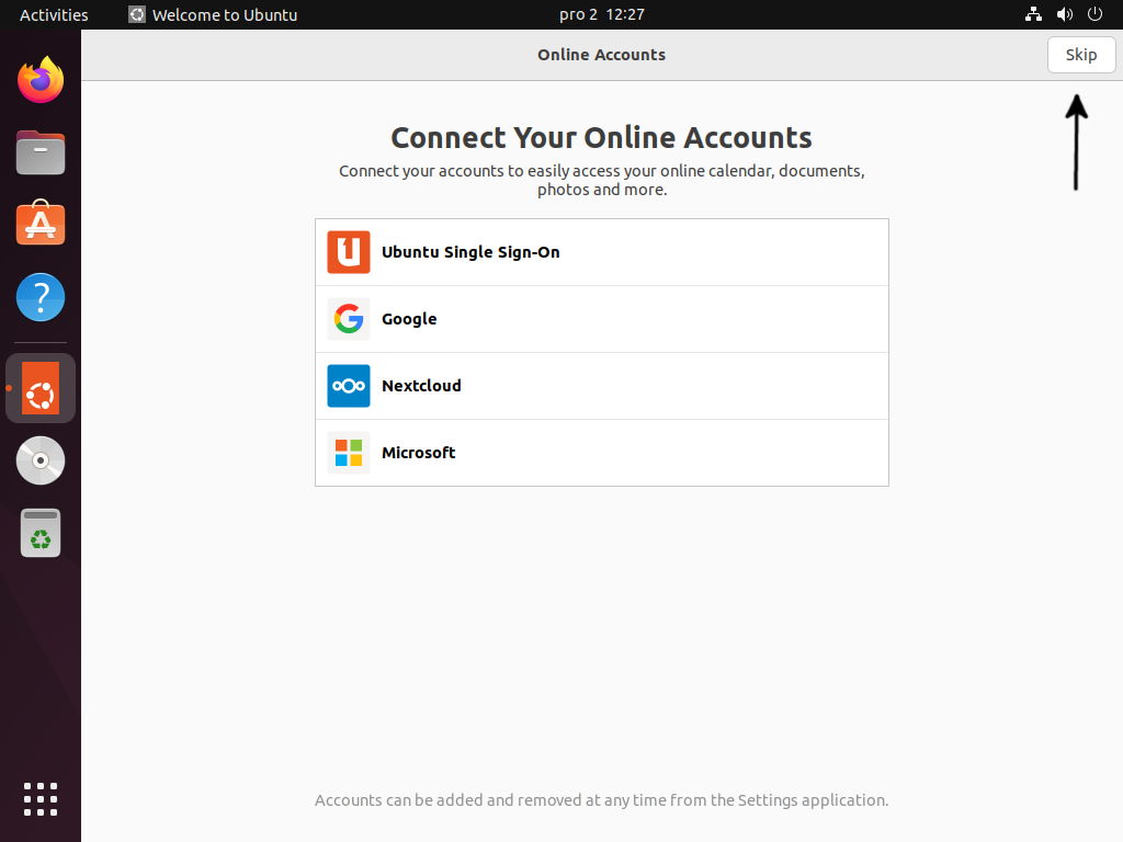 Ubuntu Desktop 22.04 - Online Accounts