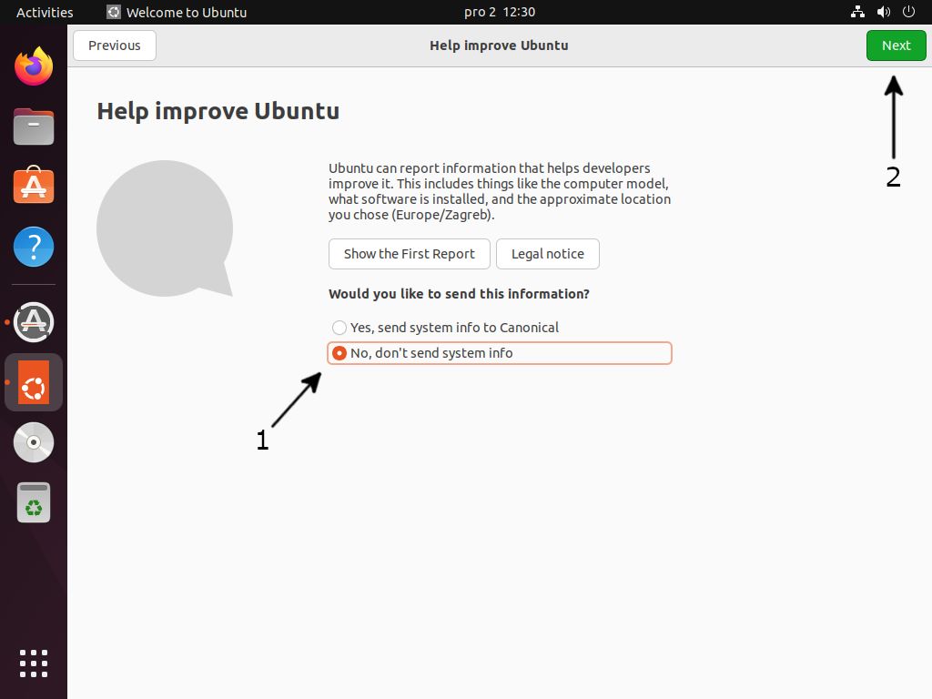 Ubuntu Desktop 22.04 - Send System Info