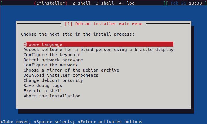 Home/Small Office Debian Server - Choose Language