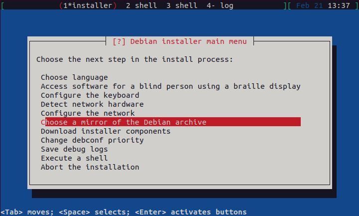 Home/Small Office Debian Server - Choose Installation Mirror