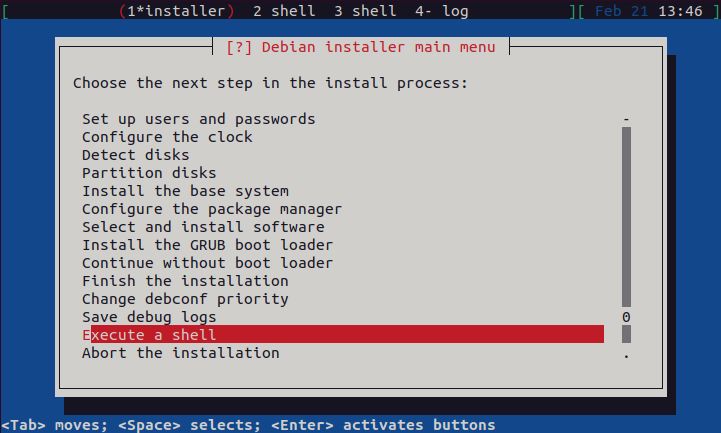 Home/Small Office Debian Server - Execute Shell
