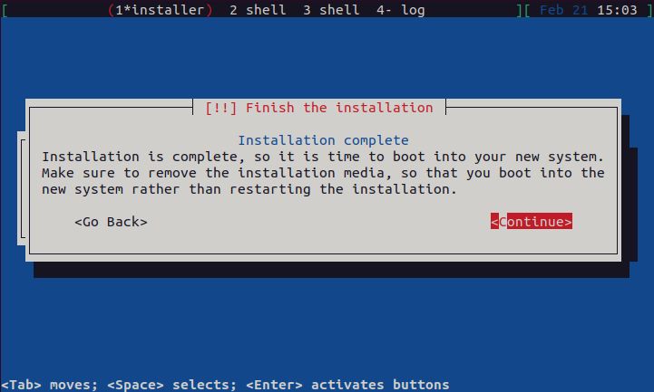 Home/Small Office Debian Server - Confirm Installation Complete