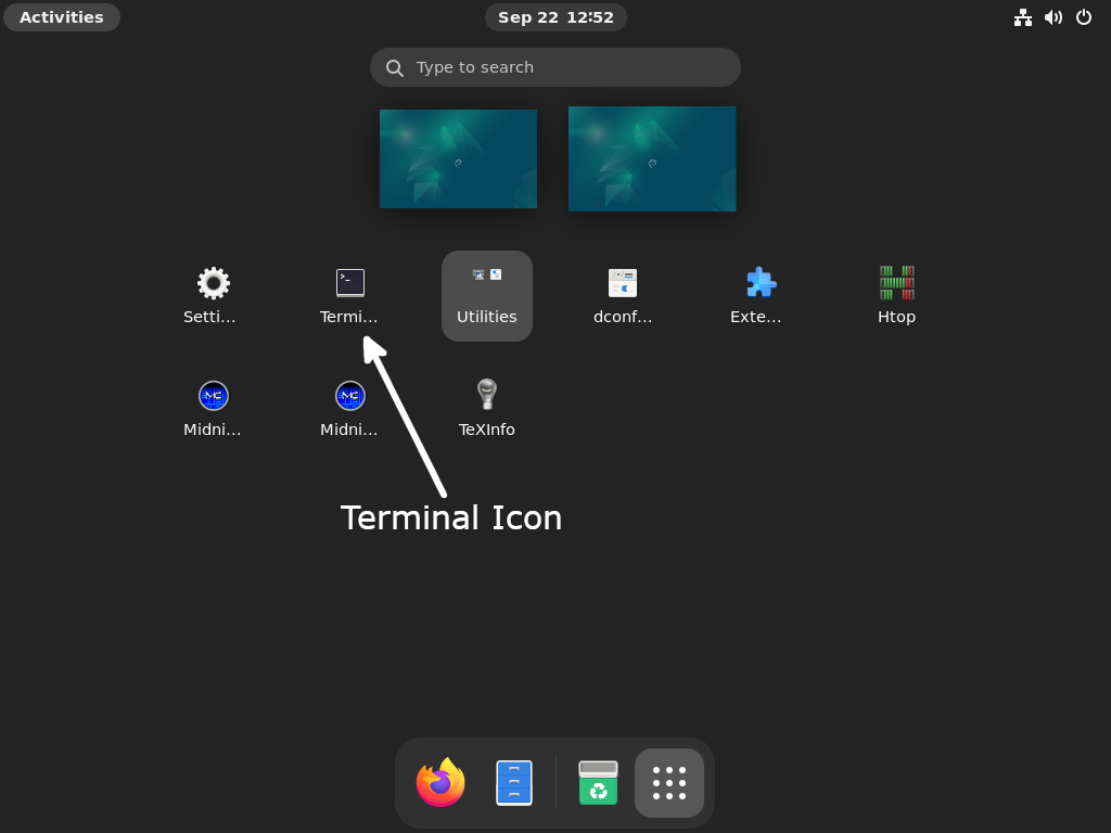 GNOME Desktop Environment on Debian - Start Terminal