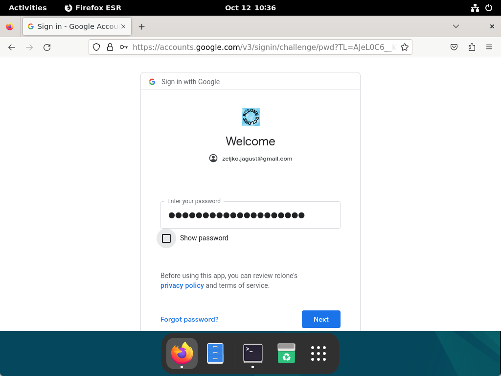 Google Drive Backup on Debian - Gmail Password
