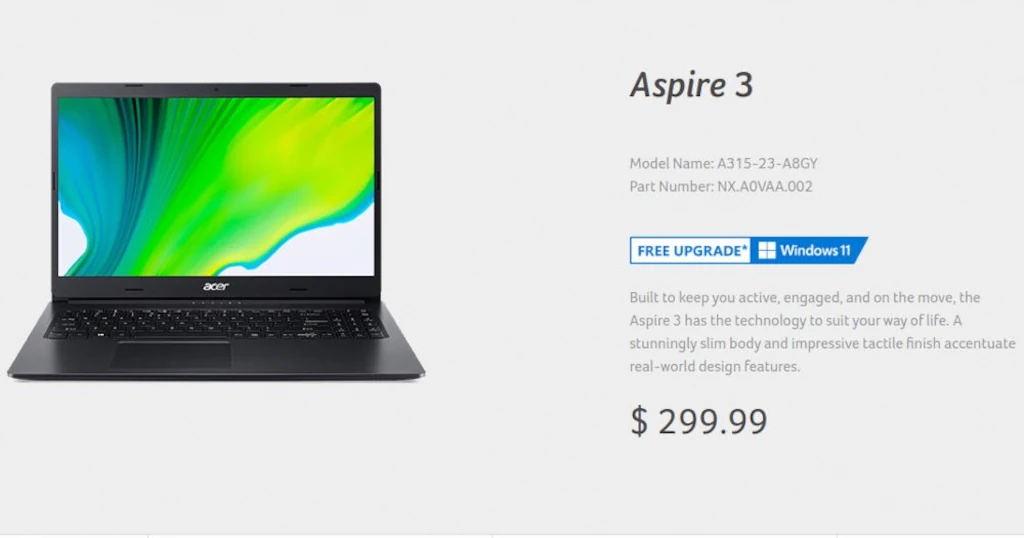 Acer Aspire 3 notebook depiction a low-end computer.