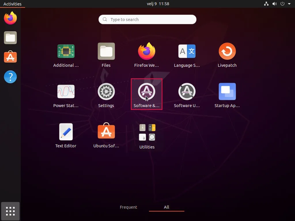 Gnome 3 Application Menu - Start Software & Updates