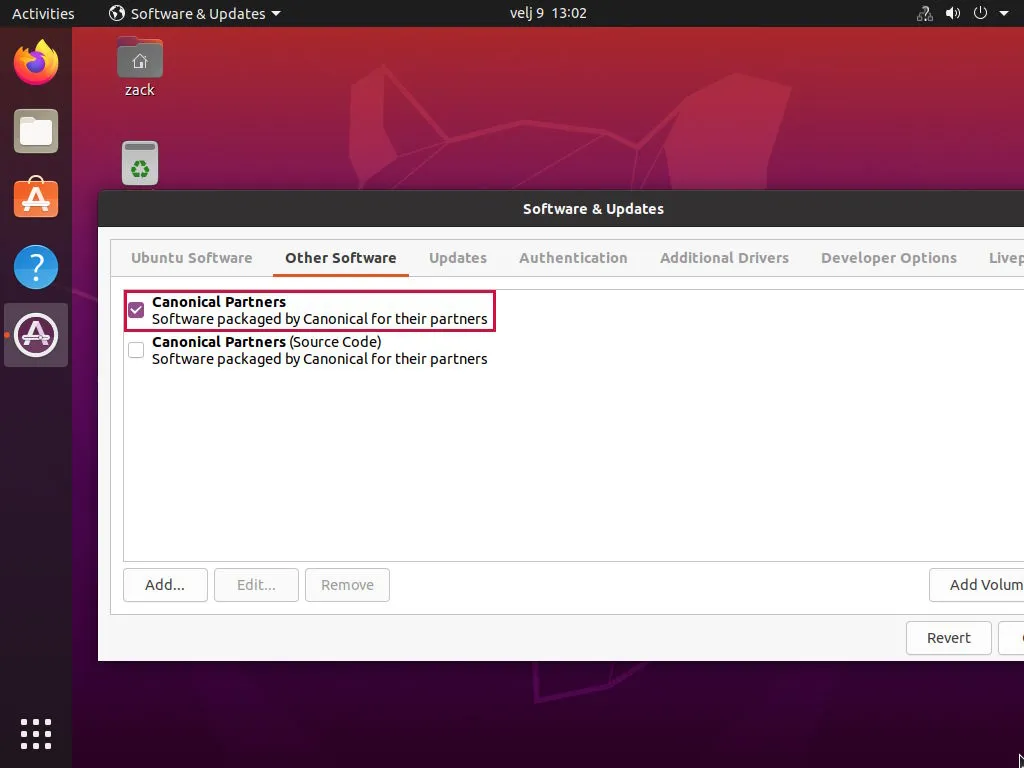 Gnome Software & Updates Application - Enable Canonical Partners Repository