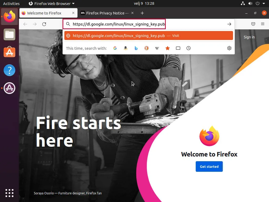 Firefox - Enter Google Signing Key URL