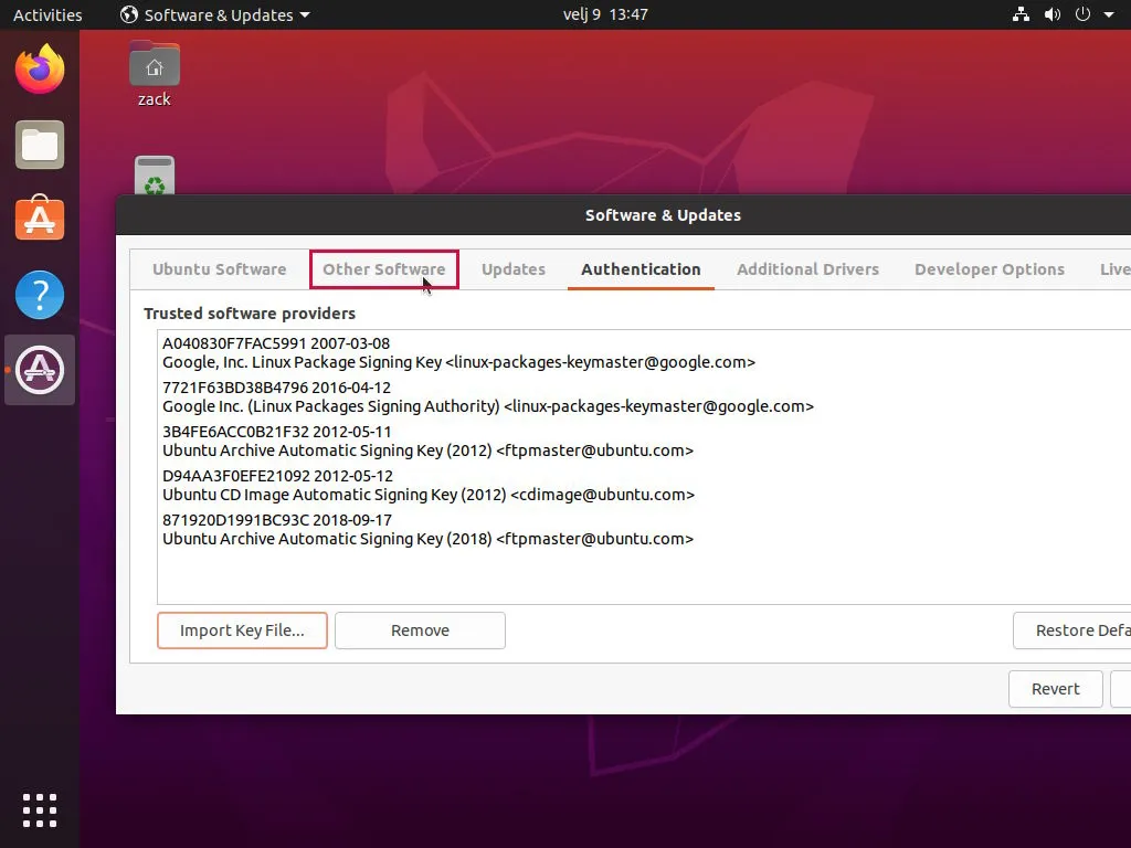 Gnome Software & Updates Application - Other Software Tab