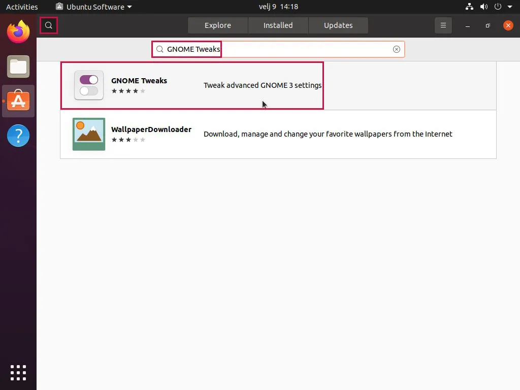 Ubuntu Software Application - Search Gnome Tweaks
