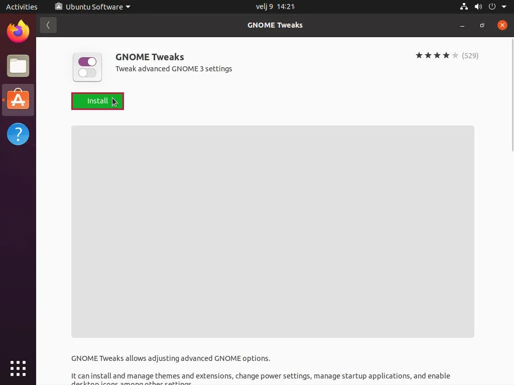 Ubuntu Software Application - Install GNOME Tweaks