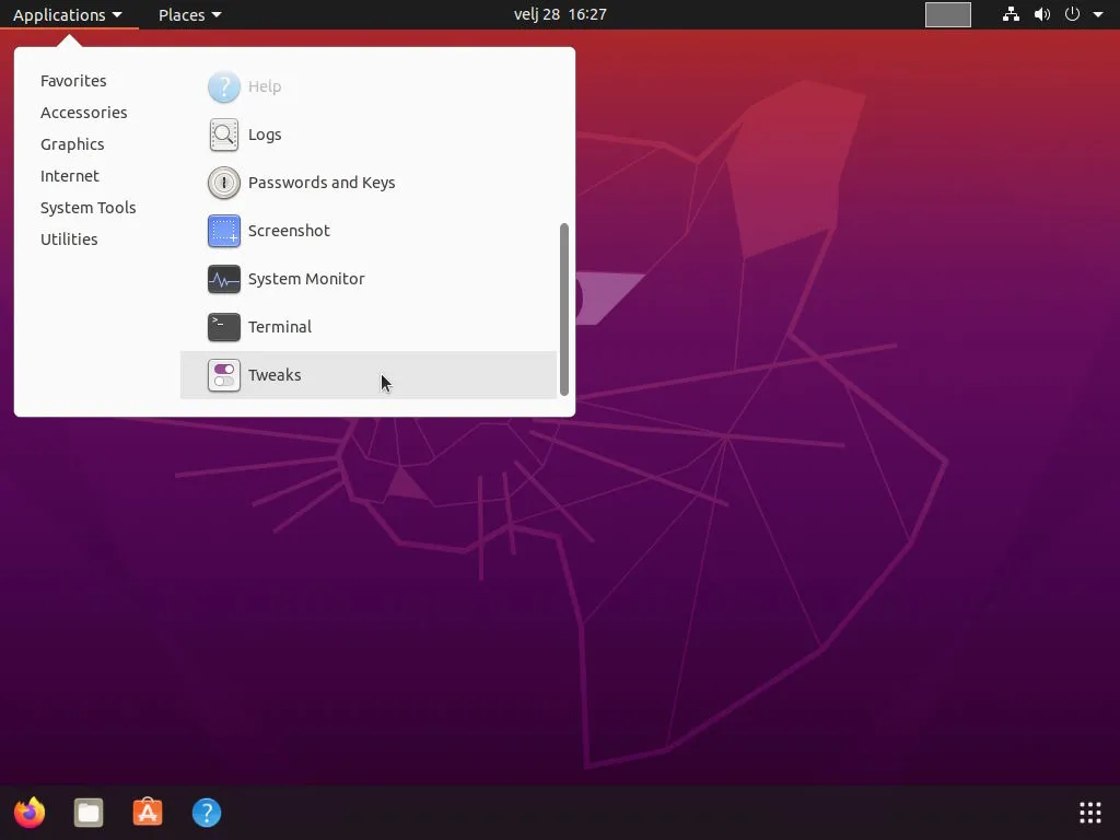 Gnome 3 Interface - Start Tweaks Application