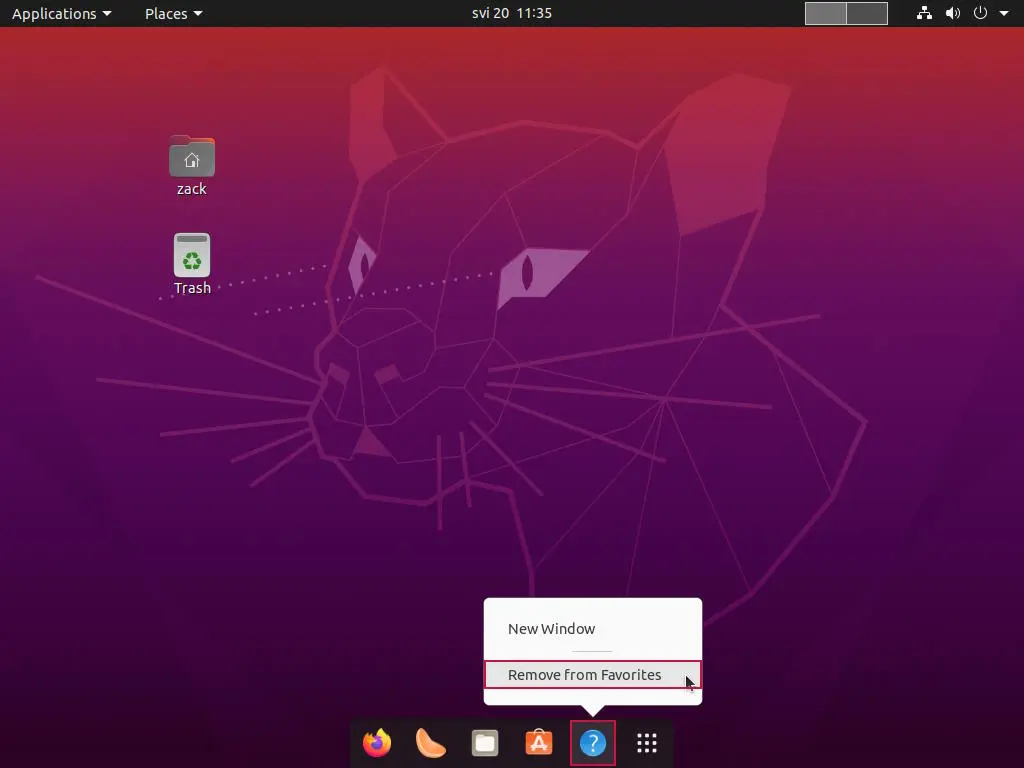 Image depicting how to remove application from Gnome's dock.