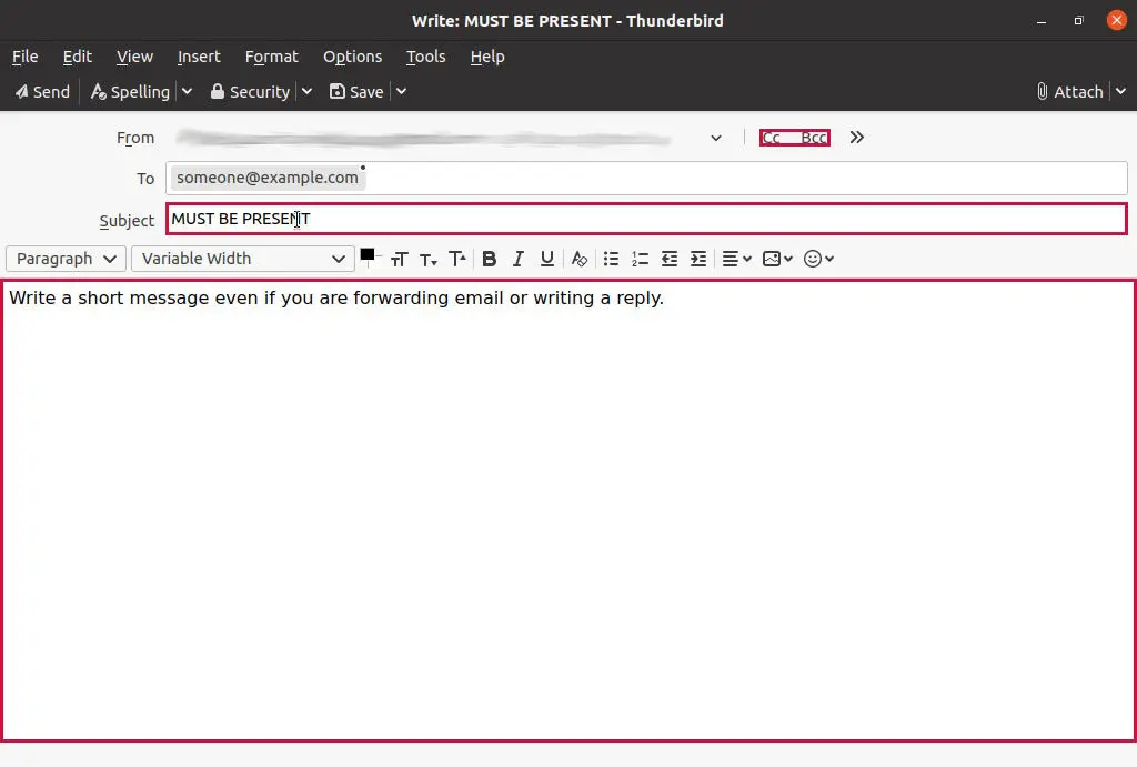 Required options for every email message.