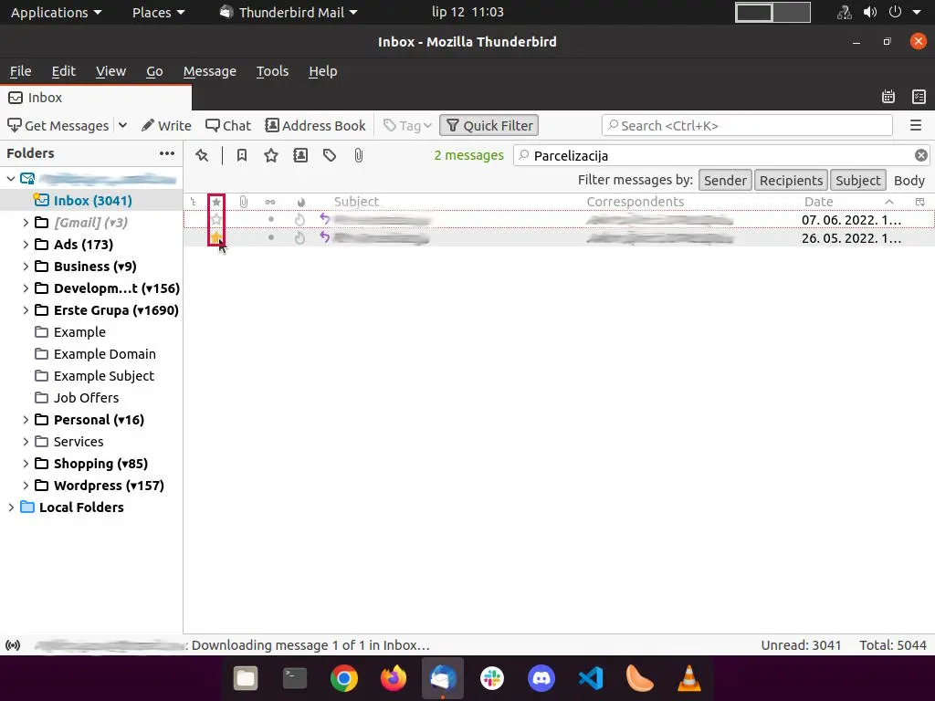 Thunderbird application with "Star" messages option/tab highlighted.