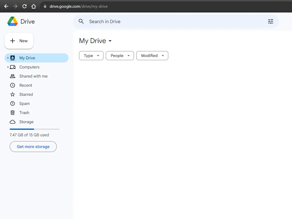 Google Drive is opened in web browser and it shows a default welcome screen.